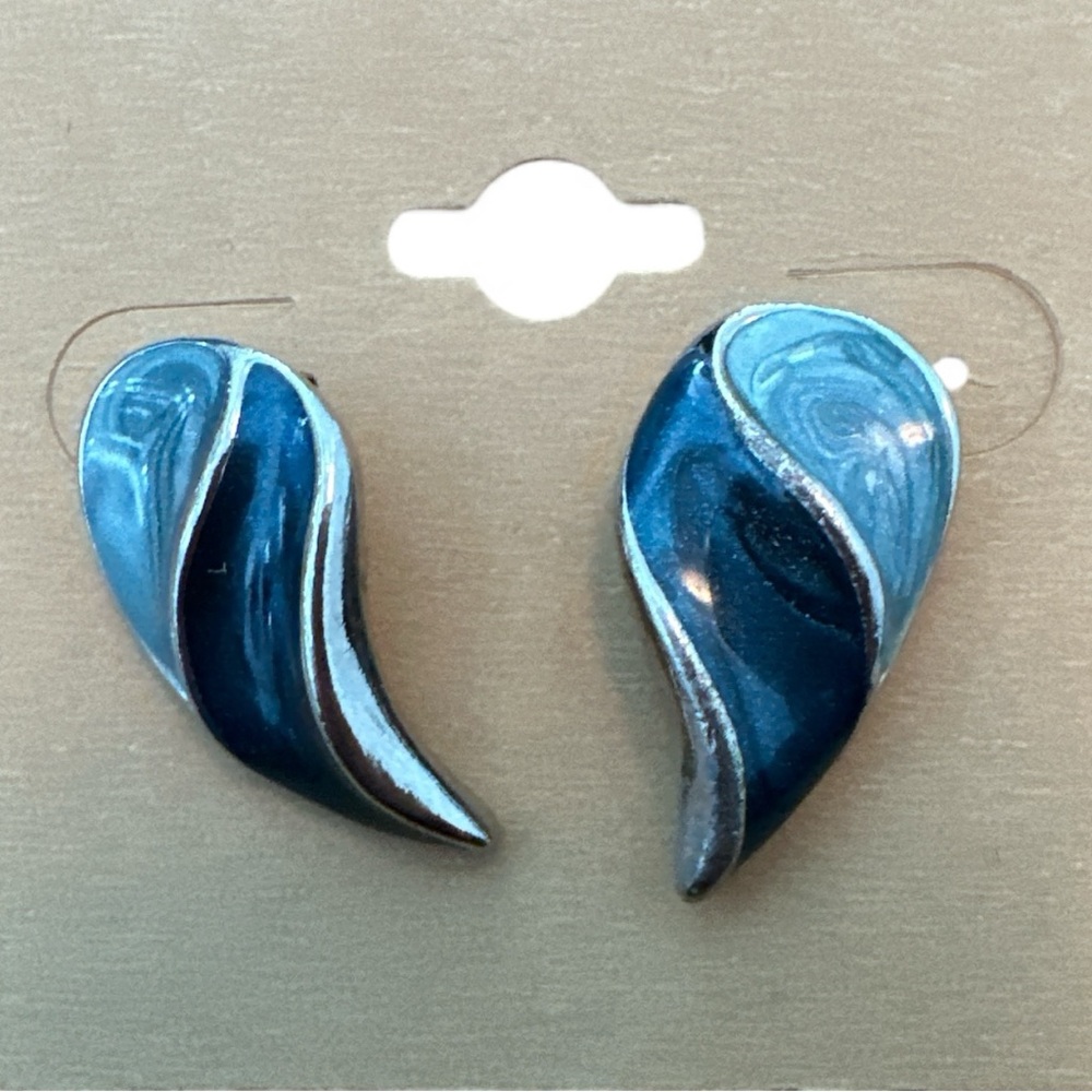 Vintage Blue‎ and Silver Enameled Earrings
